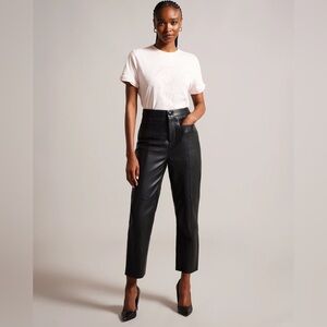 Ted Baker $495 Ovine Leather Enyyaa Cropped  Trouser, Black NWT